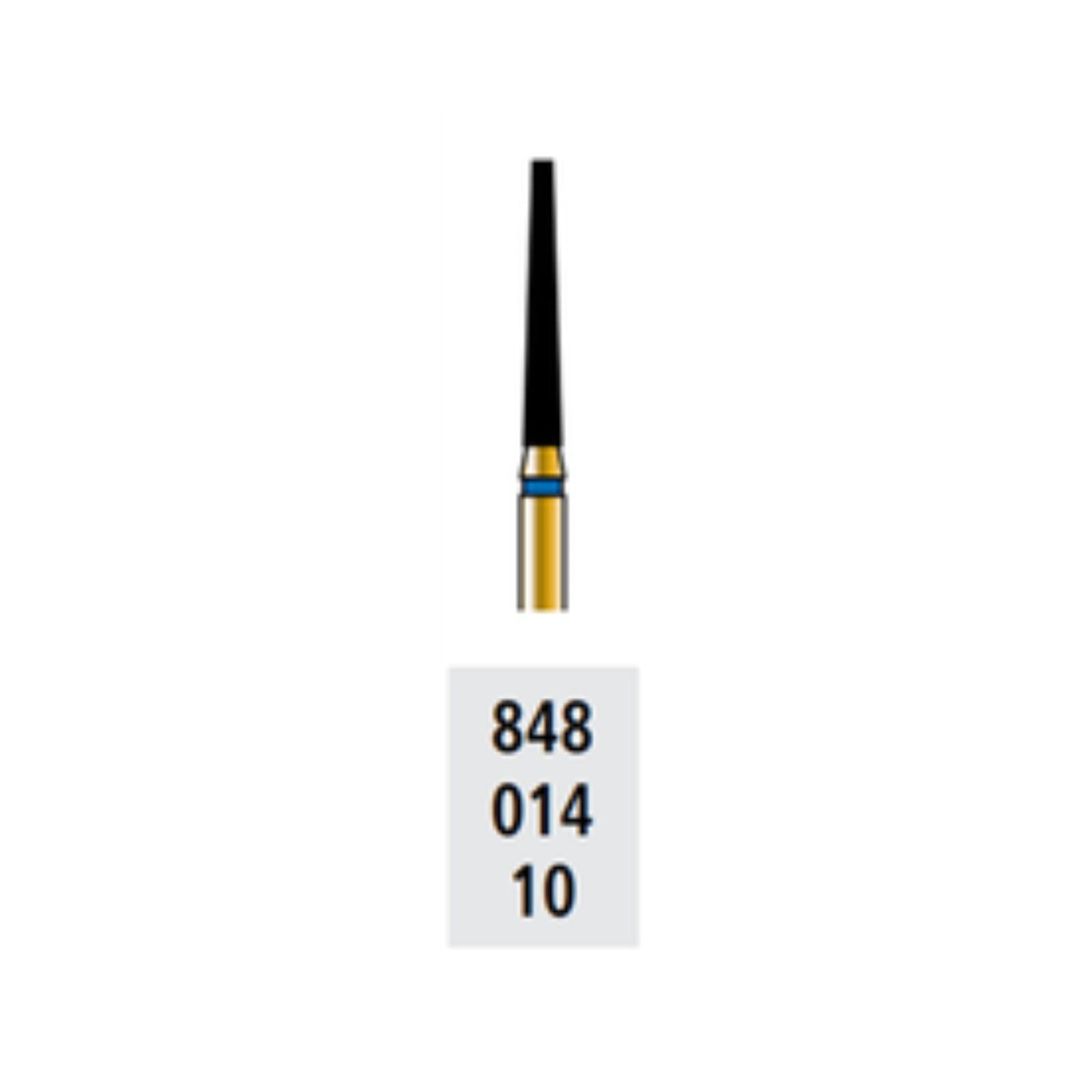 Coltene Whaledent Alpen Multilayer Diamond Bur FG 848-014, Coarse Grit, Flat End Taper, 1.4mm Diameter, 10.0mm Length, Blue Ring, 5/Pack, R848C014FG thumbnail 3