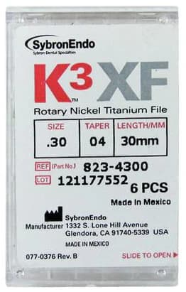 K3 XF NiTi Rotary File, #30/.04 Taper, 30mm, Blue, 6/Pk, 823-4300 thumbnail 9