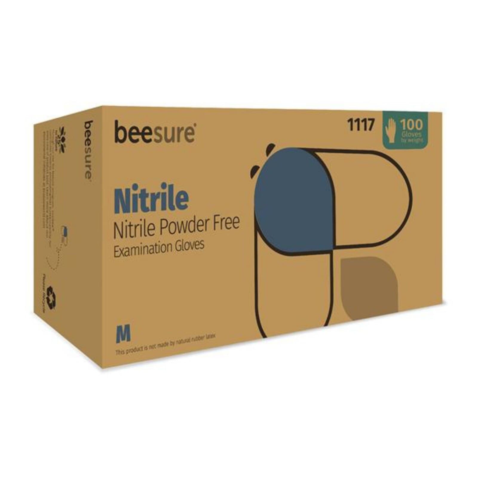 BeeSure Powder-Free Nitrile Exam Gloves, Small, Light Blue, 100/Box thumbnail 2