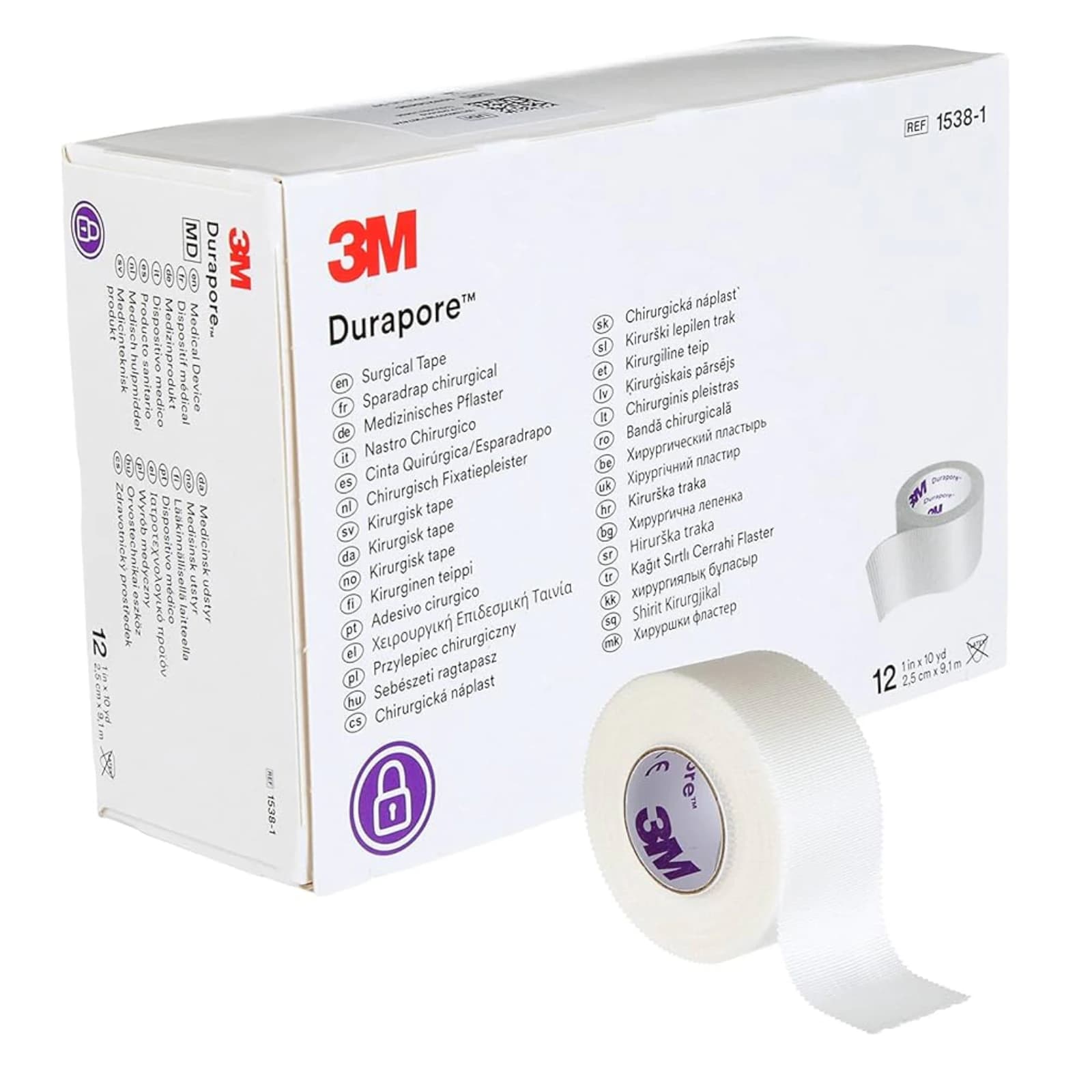 3M Durapore Surgical Tape, 1" x 10 yds, White, Non-Sterile, 12 Rolls/Box, 1538-1 thumbnail 6
