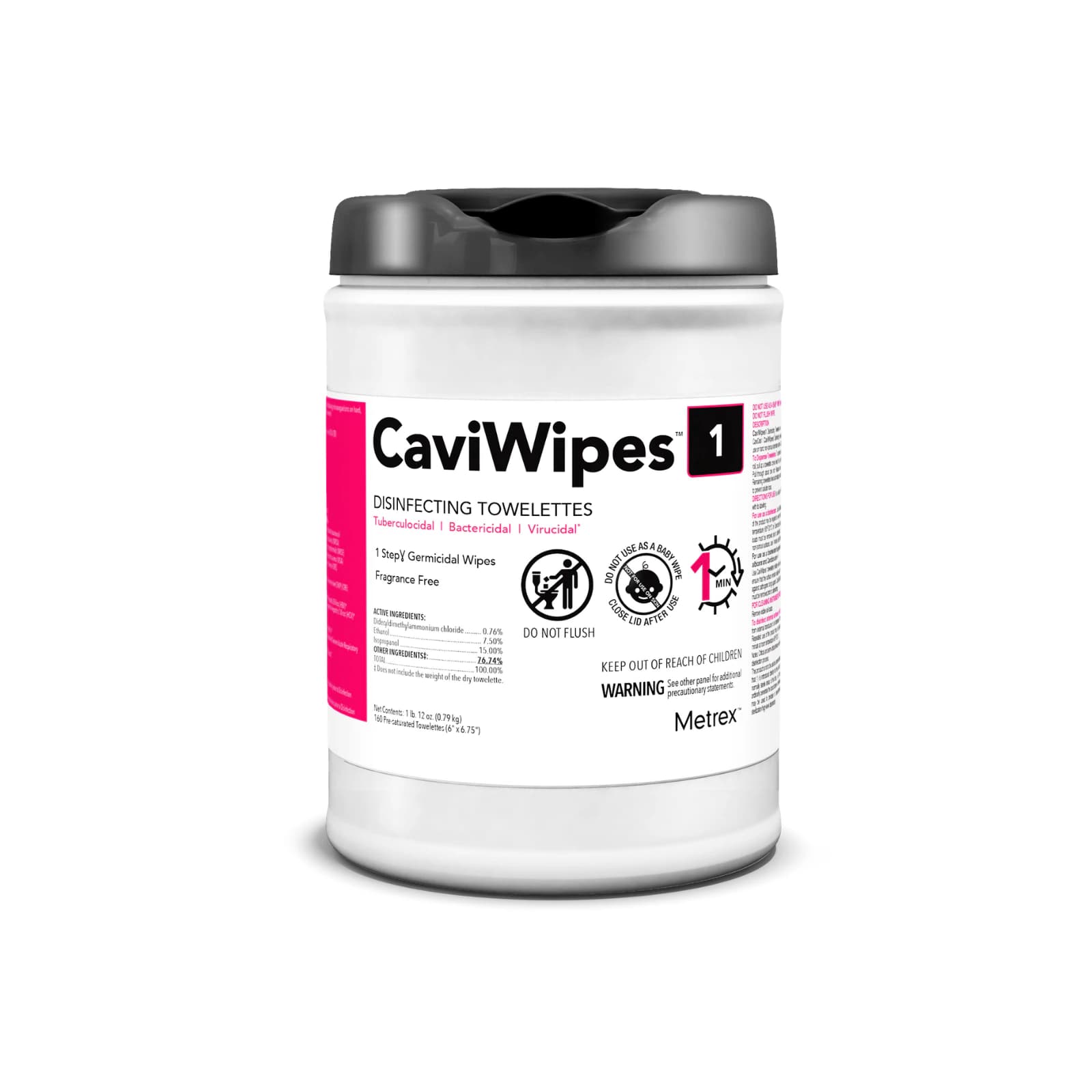 Metrex CaviWipes1 Large Surface Disinfectant Wipes, 6" x 6.75", 160 Wipes/Can, 12 Cans/Case, 1920 Wipes/Case - CaviWipes1 Large 160/Can x 12/Case - Image 1