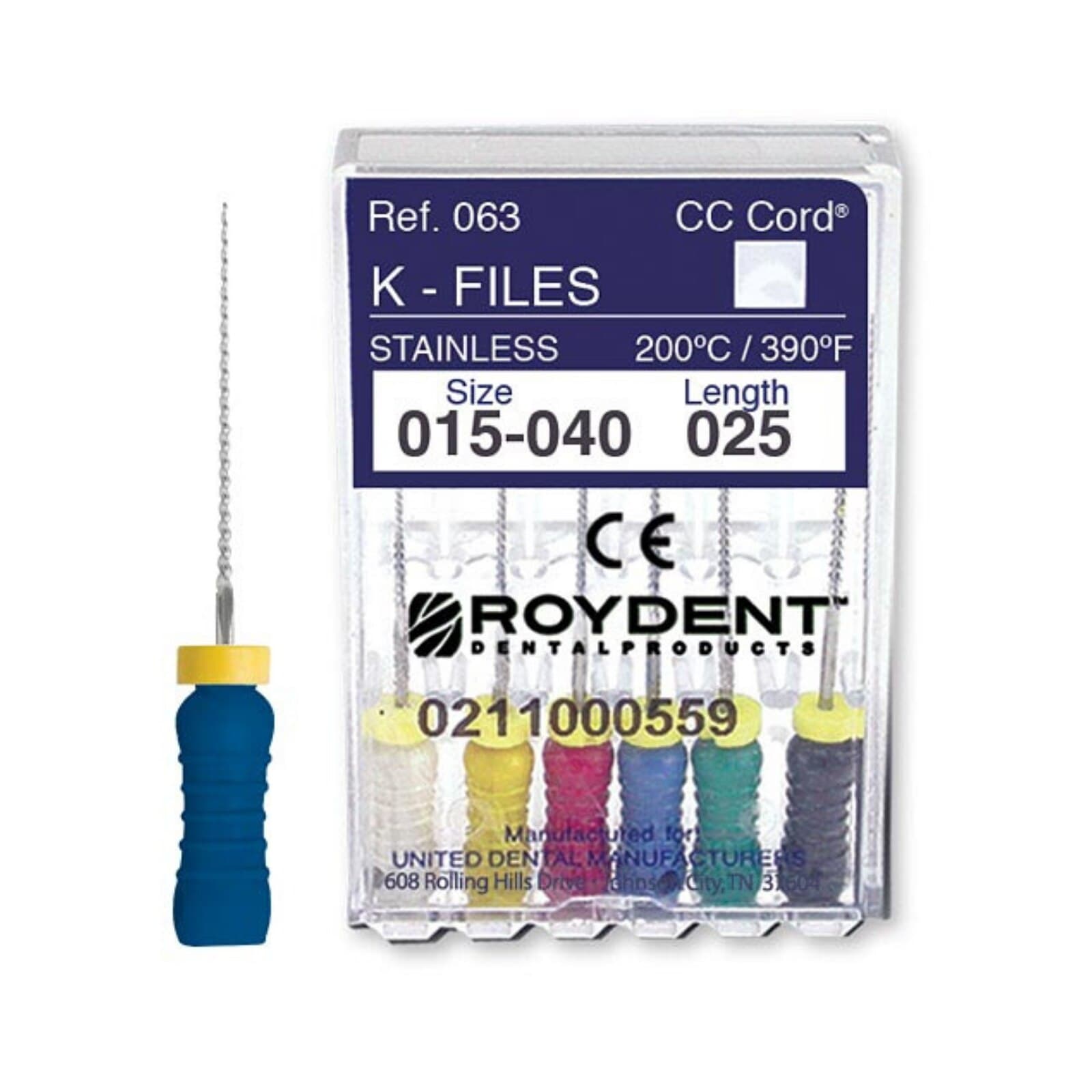 Roydent K-Type Files, 19mm, #15-40 Assortment, 6/Pack, 06319160R - K-Type Files 19mm #15-40 6/Pk - Image 1