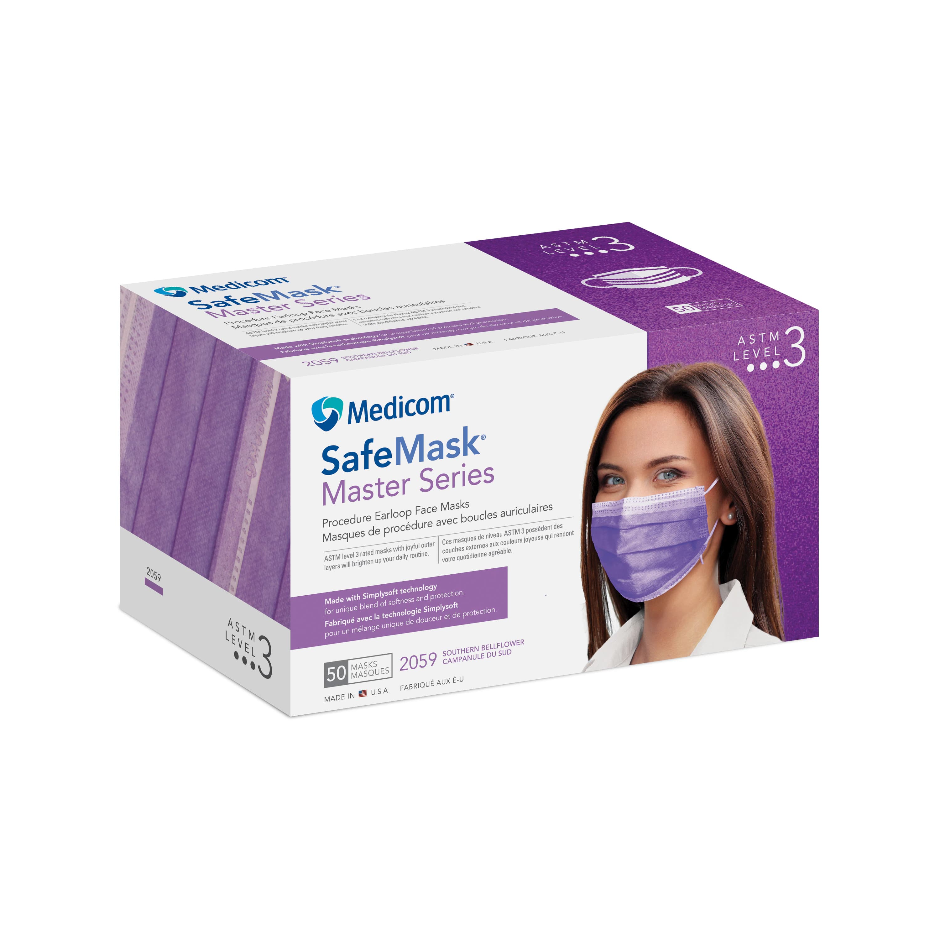 SafeMask Master Series Procedure Earloop Mask, ASTM Level 1, Southern Bellflower (Radiant Orchid), 50/Box, 2054 thumbnail 12