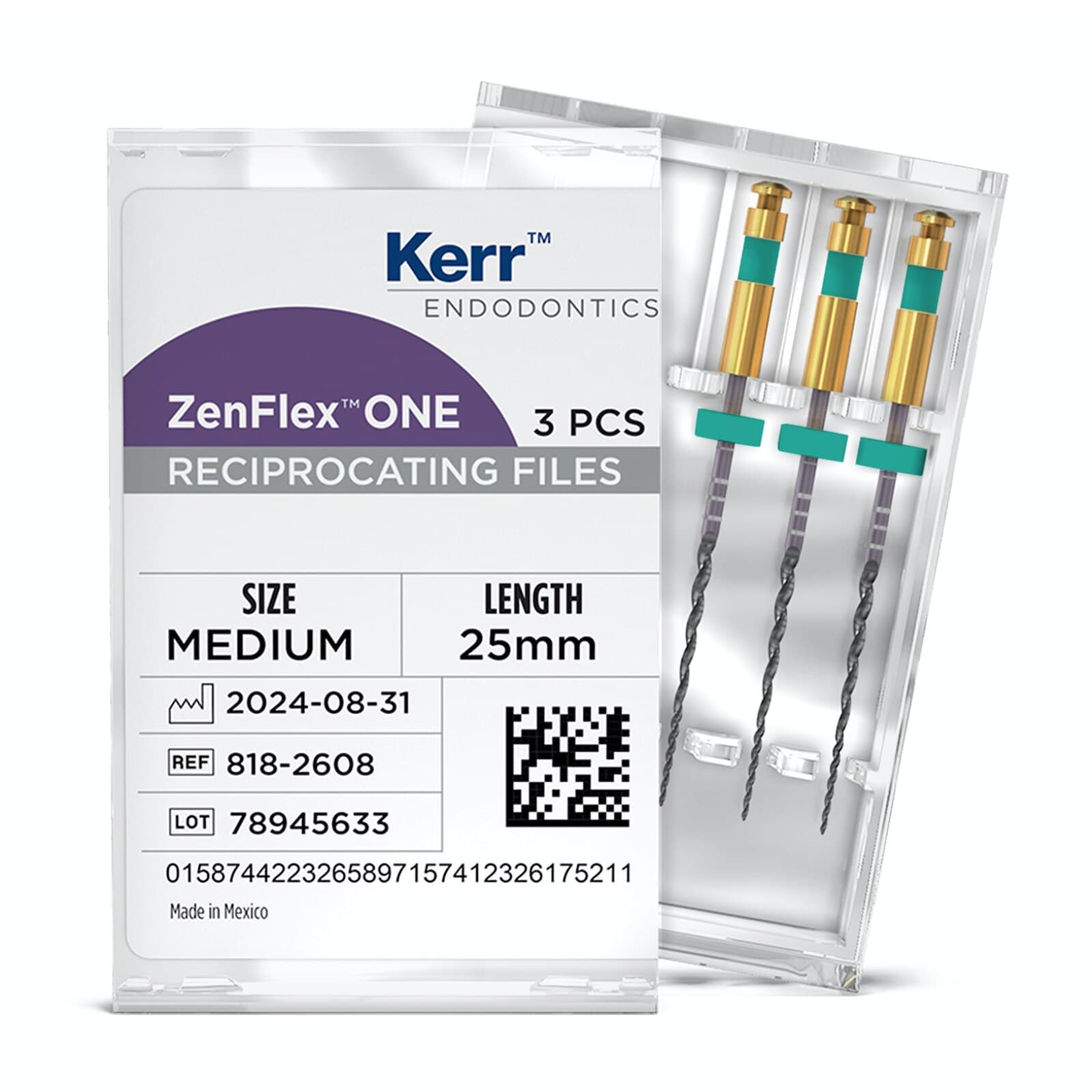 ZenFlex ONE Reciprocating NiTi File, Medium (Green), .35/.06, 25mm, 3/Pk, 818-2608 thumbnail 8