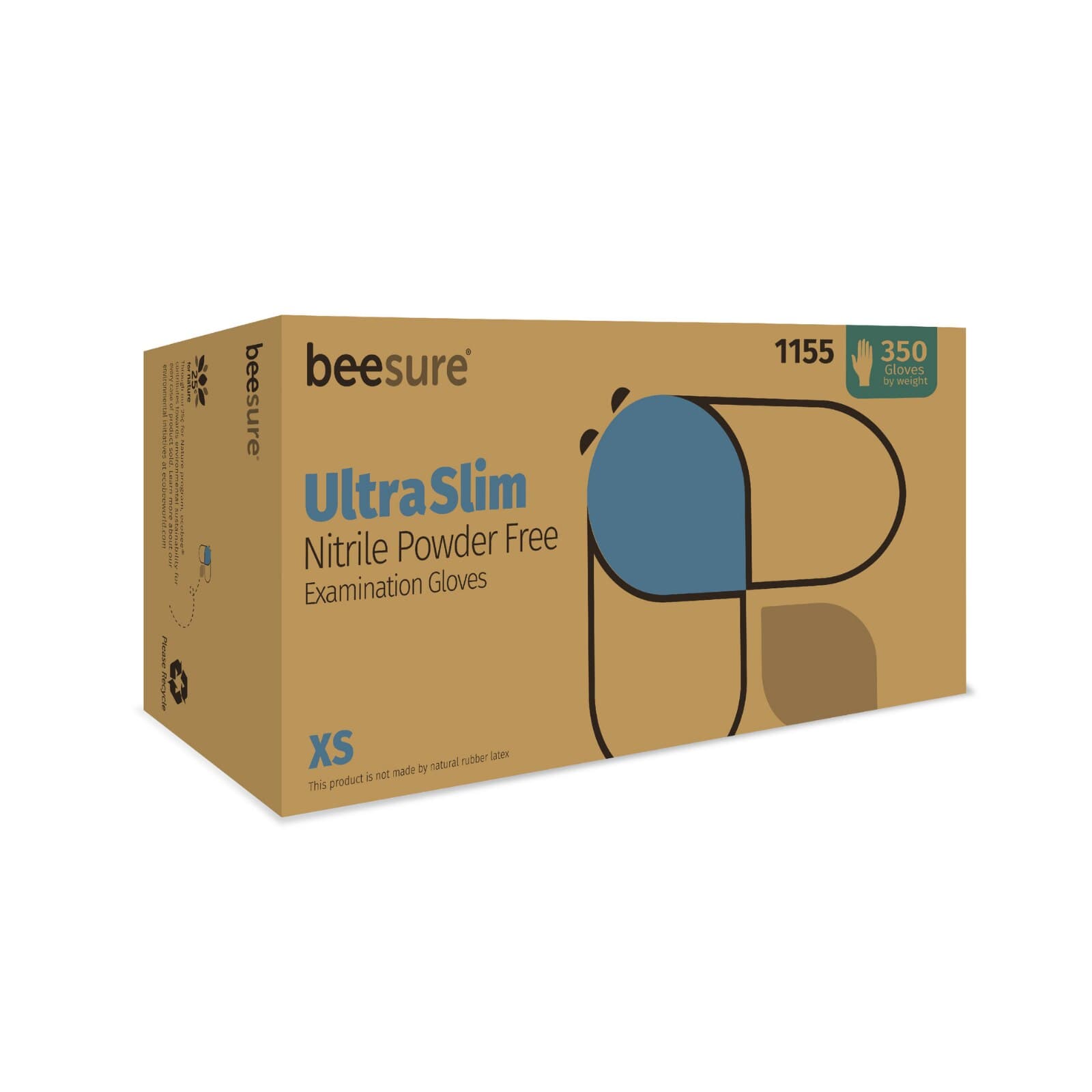 BeeSure UltraSlim Nitrile Exam Gloves, Powder Free, Non-Sterile, X-Small, Blue, 350/Box, BE1155 thumbnail 10