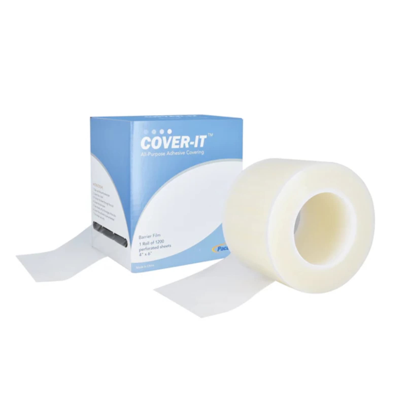 Pac-Dent Cover-It Barrier Film, Clear, 4" x 6" Perforated Adhesive Sheets, Roll of 1200, C101 thumbnail 2