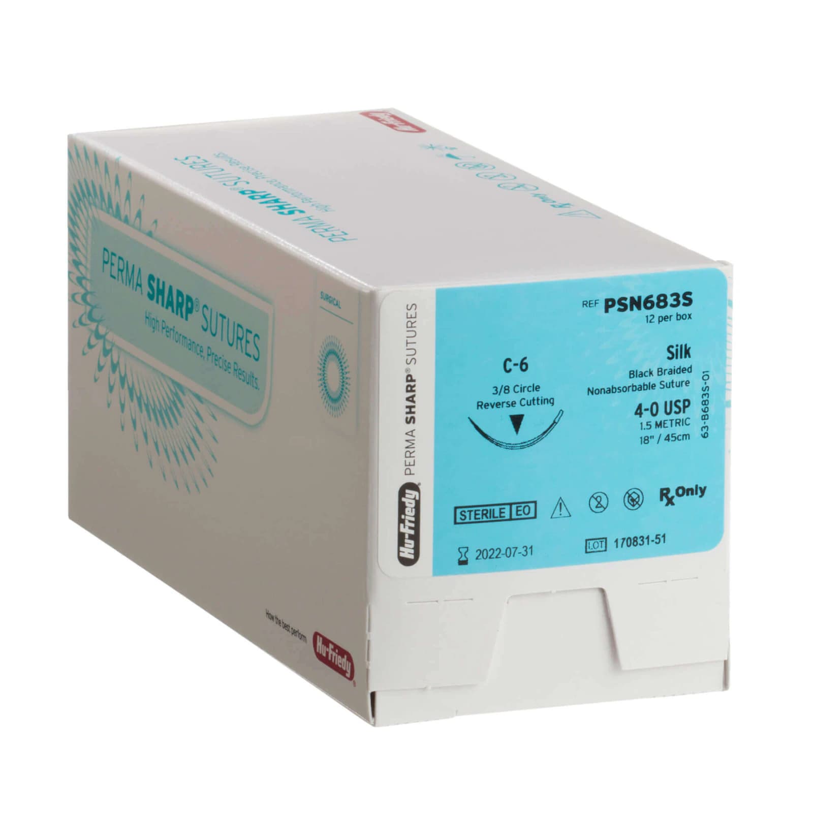 Hu-Friedy Perma Sharp Non-Absorbable Silk Black Braided Suture, 4-0, C-17 3/8 Circle Reverse Cutting Needle, 18", 12/Box, PSN736S thumbnail 2