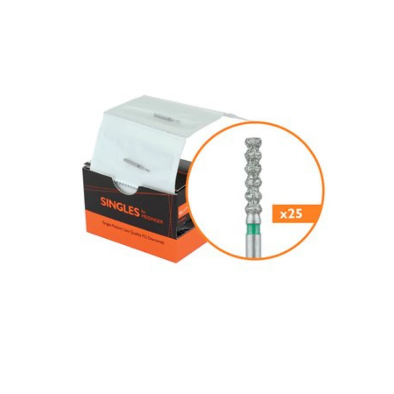 Meisinger Singles Disposable Diamond Bur FG, Coarse, Cylinder #2217C, 1.7mm Diameter, 8.0mm Length, Green Ring, 25/Pkg thumbnail 3