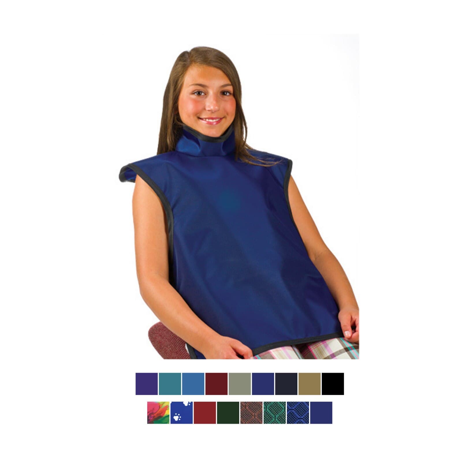Flow X-Ray Lead-Free Child X-Ray Apron with Attached Collar, Navy Blue, 20" x 20", 0.25 mm Lead Equivalency, 75053NL-22 thumbnail 2