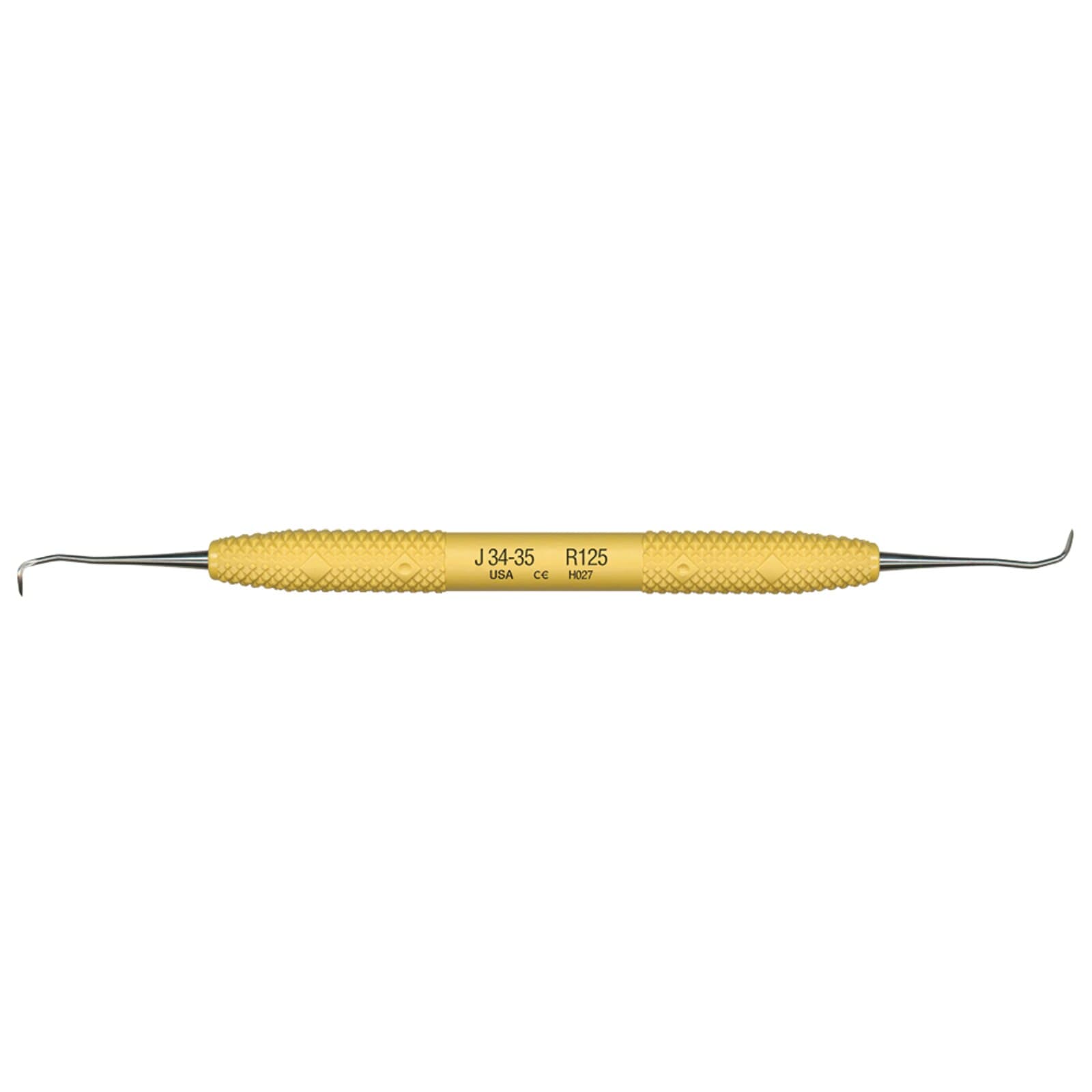 PDT J34-35 Jacquette Miniature Straight Sickle Scaler, Double-Ended, Yellow Resin Handle, R125 thumbnail 2