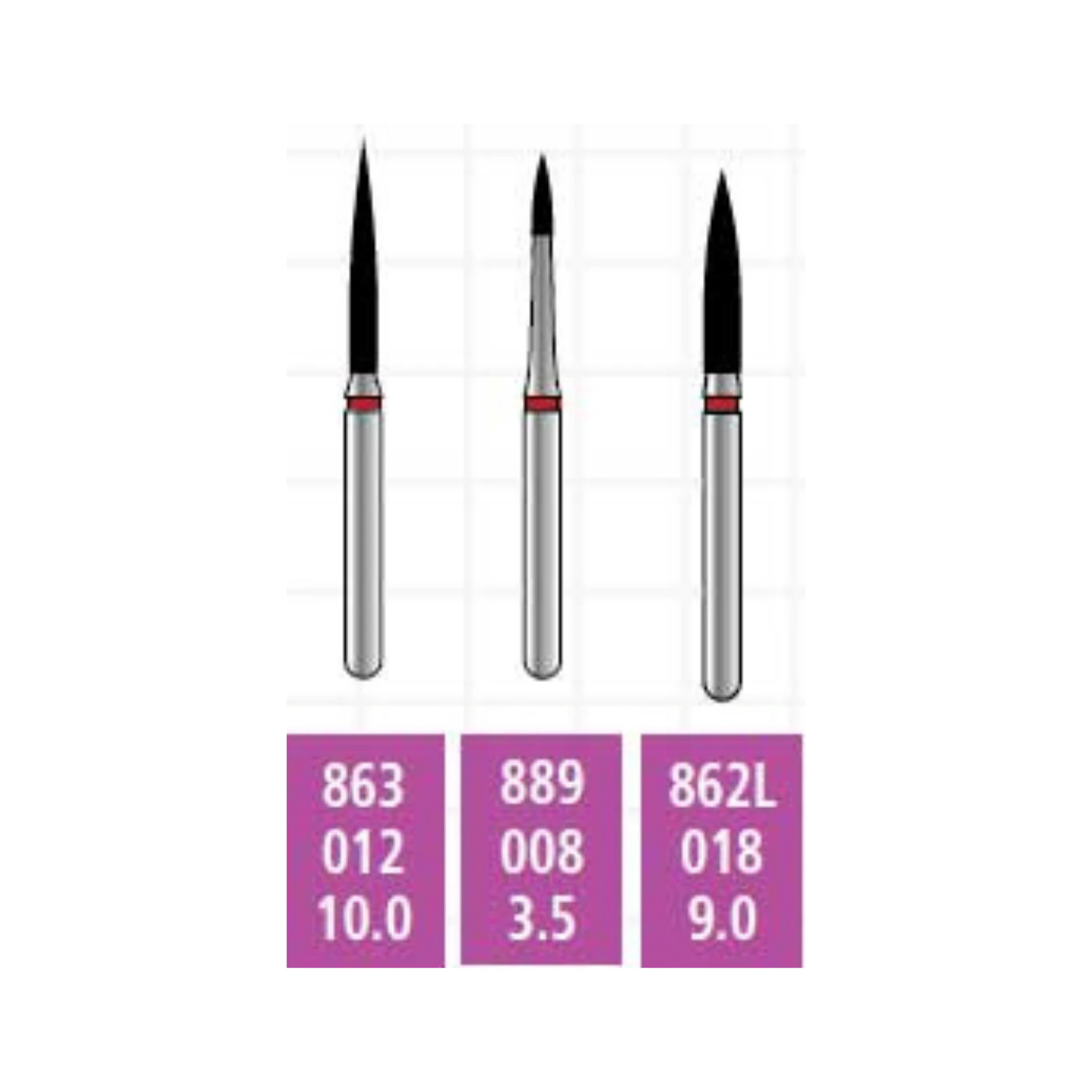 Alpen x1 Single-Use Diamond Bur, FG, Fine Grit, Flame Shape, #863-012, 1.2 mm Diameter, 10.0 mm Length, 25/Pk, X863F012 thumbnail 8