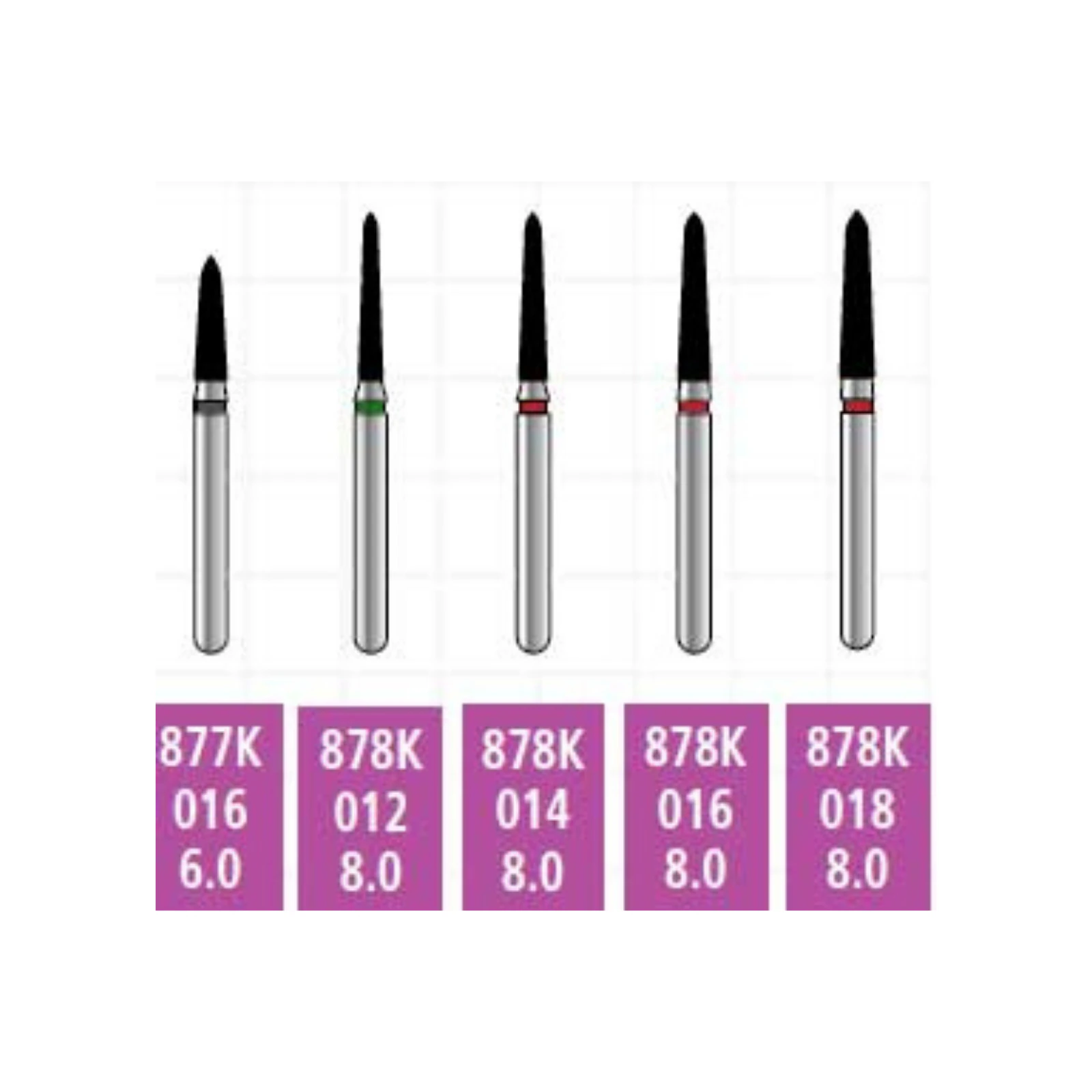 Alpen x1 Single-Use Diamond Bur, FG, #878K-021, Curettage/Pointed Taper, Coarse, Green, 2.1 mm, 25/Pk, X878KC021 thumbnail 2