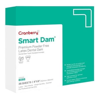 Cranberry Smart Dam Latex Dental Dam, 6" x 6", Medium Gauge, Spearmint Scented, Green, 36/Box thumbnail 2
