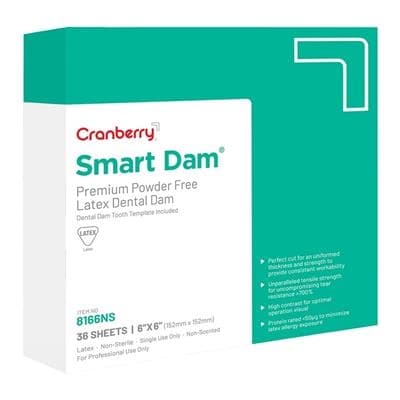 Cranberry SmartDam Latex Dental Dam, Unscented, 6" x 6", Medium Gauge, Blue, 36/Box, CR8166NS thumbnail 5