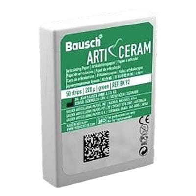 Bausch Arti-Ceram Articulating Paper, 100 Micron, Horseshoe-Shape, Green, 50 Strips/Box, BK 97 - Bausch 100 Micron Arti-Ceram Articulating Paper Horseshoe-Shape Green Strips 50/Box BK 97 - Image 1