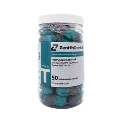 Zenith Type-T High Copper Spherical Amalgam Alloy Capsules, Fast Set, 1 Spill, 400 mg, Aqua/Royal Blue, 50/Jar, 61039 thumbnail 5