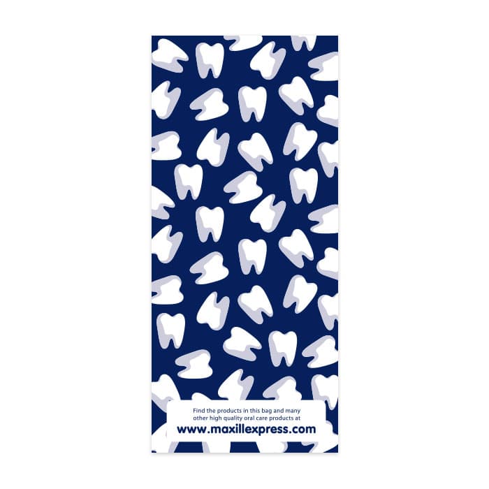 Maxill Paper Loot Bag, 3.9" x 9", Navy Blue/Teeth Pattern, Peel and Seal, 100/Pk - maxill Paper Loot Bag (3.9" x 9") - Navy Blue/Teeth (100 bags per pack) - Image 1