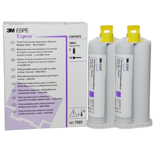 3M Express RB Regular Body Regular Set Vinyl Polysiloxane Impression Material Refill, 2 x 50 ml Cartridges with 10 Mixing Tips (Purple) - Express RB RS Impression Material Export Package (100ml). Regular Body, Regular - Image 1