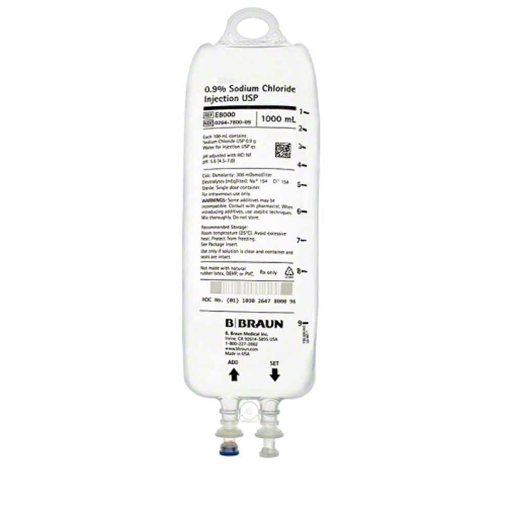 B. Braun Sodium Chloride Injection 0.9%, 1000 mL IV Bag, Sterile, DEHP-Free, Each thumbnail 4