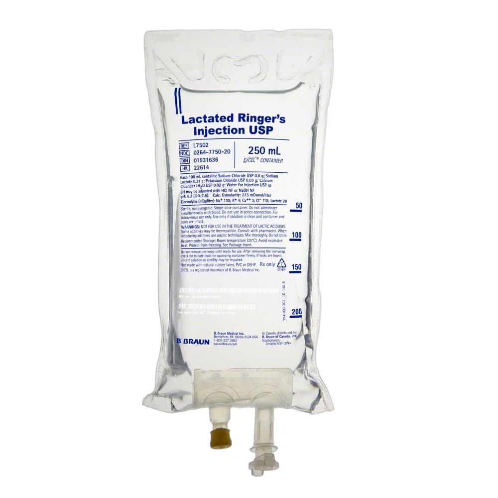 B. Braun Lactated Ringer's Injection USP, 250 mL IV Bag, Sterile, Nonpyrogenic, DEHP-Free, 1/Bag thumbnail 3