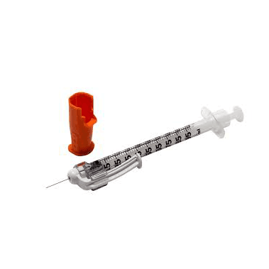 BD SafetyGlide 1 mL Tuberculin Syringe with 27 G x 1/2" Permanently Attached Needle, Regular Bevel, 100/Box - BD SafetyGlide 1 mL Tuberculin Syringe with 27 G x 1/2" BD Permanently Attached - Image 1