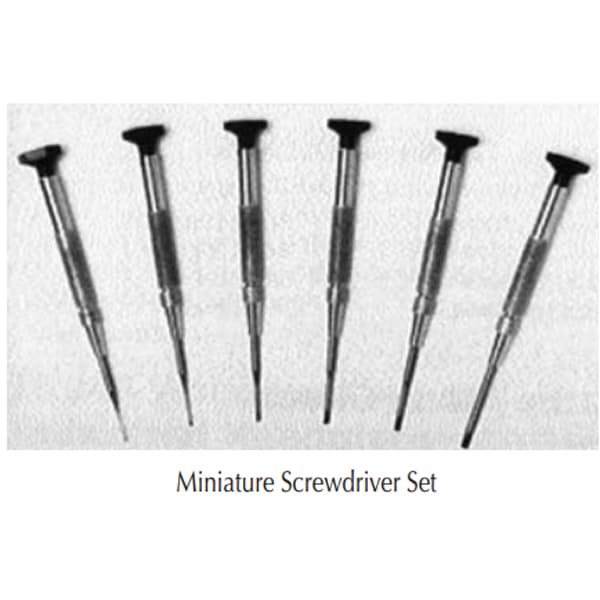 Buffalo Dental Miniature Screwdriver Set of 6, 0.025" - 0.100" Blade Size Range, Hex-Shaped Handles, Nickel-Plated Blades - Buffalo Dental Set of 6 miniature screwdrivers 0.025" - 0.100" blade size range - Image 1