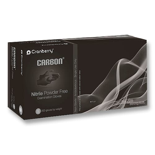 Cranberry Carbon Nitrile Exam Gloves, Medium, Powder-Free, Finger Textured, Black, Non-Sterile, 200/Box - Carbon Nitrile Exam gloves: Medium Powder-Free 200/Pk Finger Textured, Black - Image 1