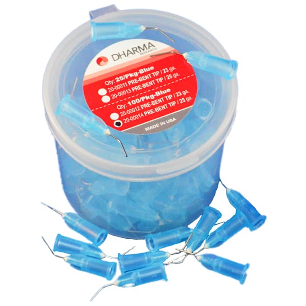 Dharma Research Pre-Bent Needle Applicator Tips, 25 Gauge, Blue, 100/Pack - Dharma Pre-Bent Needle Applicator Tips- 25ga, Blue, 100/Pk - Image 1