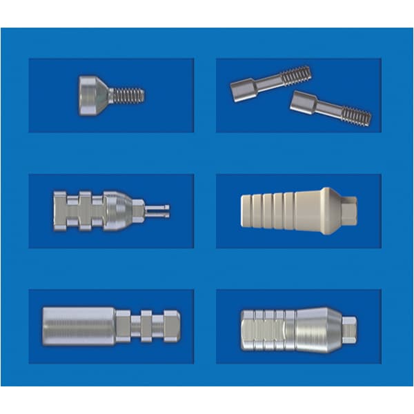 DSI Dental Implant Prosthetic Full Universal Professional Kit, UPK-1 (Includes 1x Titanium Straight Abutment Collar 2mm, 1x Plastic PEEK Abutment Collar 1mm, 1x Click Transfer, 1x Analog, 1x Standard Platform Healing Cap 3mm, 2x Titanium Fixation Screws) thumbnail 2