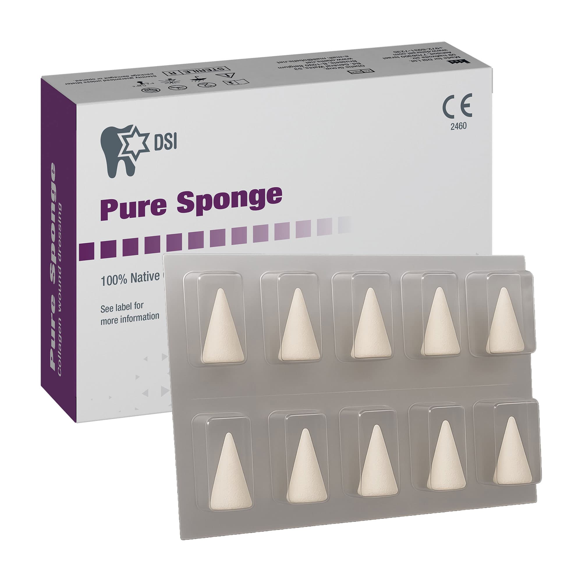 Pure Sponge Absorbable Bovine Collagen, Long Cone Ø5mm x 15mm, Blister Pack of 10 - Pure Sponge Absorbable Bovine Collagen, Long Cone Ã5mm x 15mm, Blister Pack of 10 - Image 1