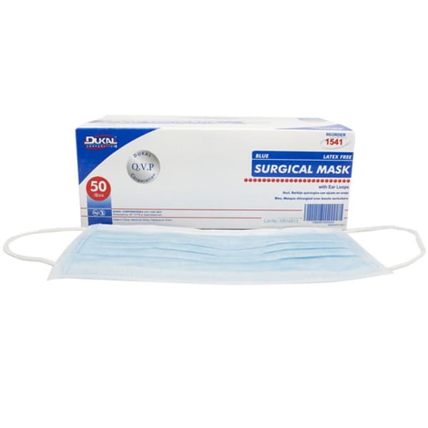 Dukal Earloop Mask Surgical ASTM Level 1, Blue, Disposable, 50/Box thumbnail 2