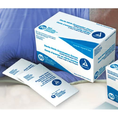 Dynarex Sterile Nitrile Exam Gloves, Medium, Blue, Powder-Free, Textured Fingertips, 50 Pairs/Box, 8 Boxes/Case (400 Gloves) - Dynarex Sterile Nitrile Exam Gloves - Medium, 50 Pairs/Box, 8 Boxes/Case. Blue - Image 1