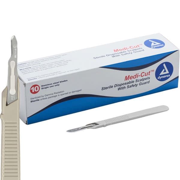 Dynarex Medicut Disposable Sterile Scalpels, #15, Stainless Steel Blade, 10/Bx, #4115 thumbnail 4