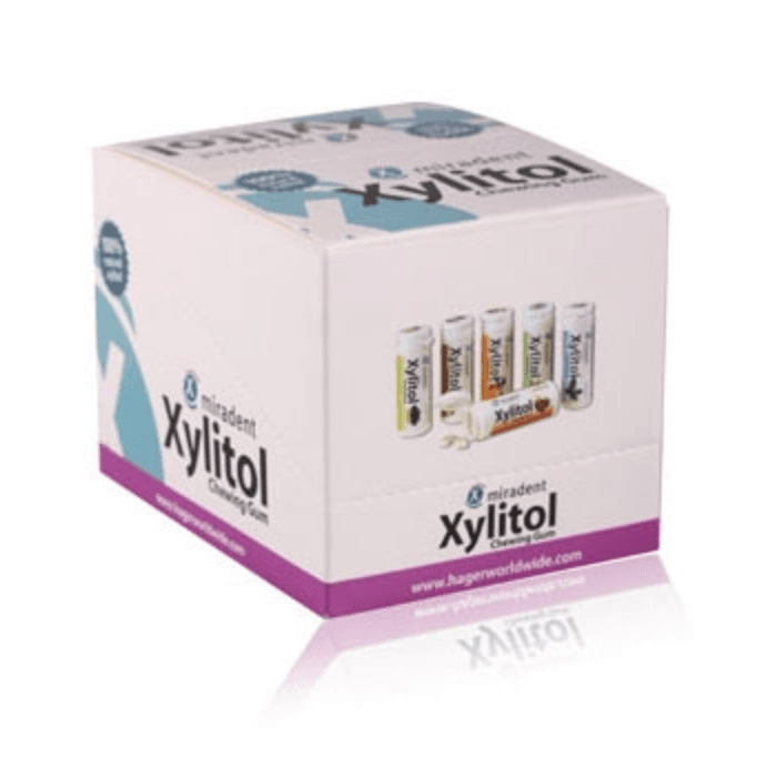 Miradent Xylitol Chewing Gum, Cinnamon, 30 Pieces/Vial, 12 Vials/Box, 630054 thumbnail 6