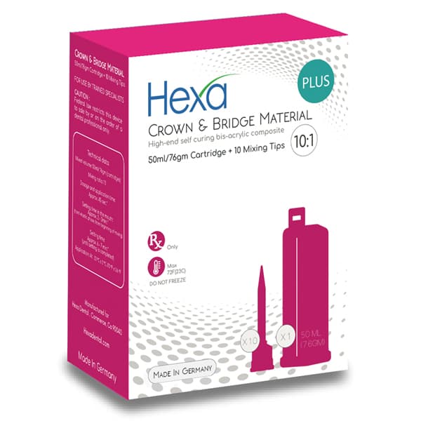 Hexa Temp Crown & Bridge Material, A2 Shade, 10:1 Ratio, 50 ml (76 g) Cartridge with 10 Mixing Tips, HT-0002 thumbnail 2