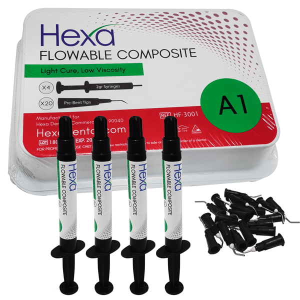 Hexa Flowable Composite A1, 2 gm Syringes, 4/Kit with 20 Bent Tips, Light Cure, HF-3001 thumbnail 2
