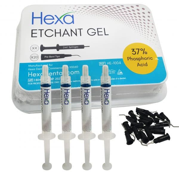 Hexa Etchant Gel 37% Phosphoric Acid Blue, 4 x 2 mL Syringes & 20 Pre-Bent Tips, HE-1004 thumbnail 2