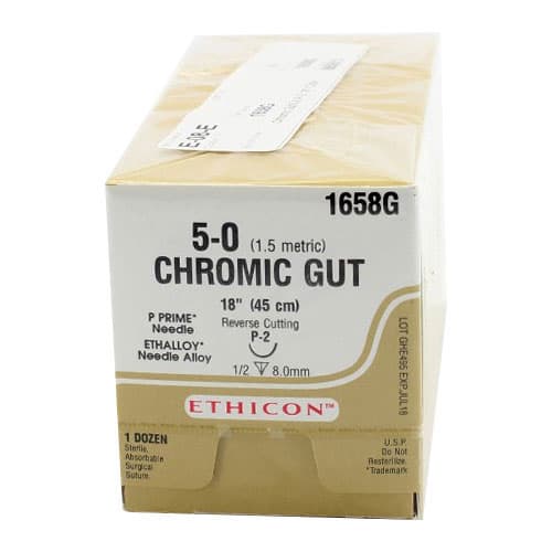 Ethicon Chromic Gut Suture, 5-0, 18", P-2 Precision Point Reverse Cutting Needle, 12/Box, 1658G thumbnail 5