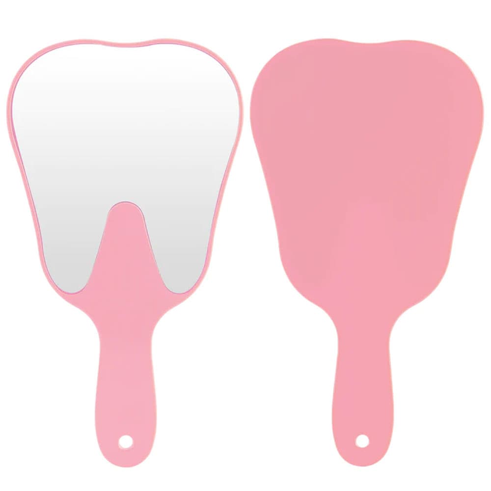 JMU Tooth Shaped Dental Hand Mirror, Pink, 24.5 x 13.5 cm, 1/Pk - JMU 24.5 x 13.5cm Tooth Shaped Dental Mirror, Pink, 1/Pk - Image 1
