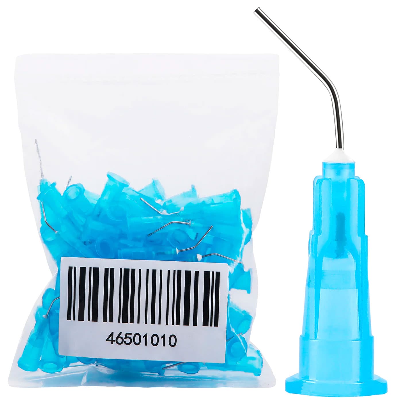 JMU Dental Pre Bent Needle Tips, 23 Gauge, Dark Blue, 100/Bag - JMU Dental Pre Bent Needle Tips, 23 ga, Dark Blue, 100/Bag - Image 1