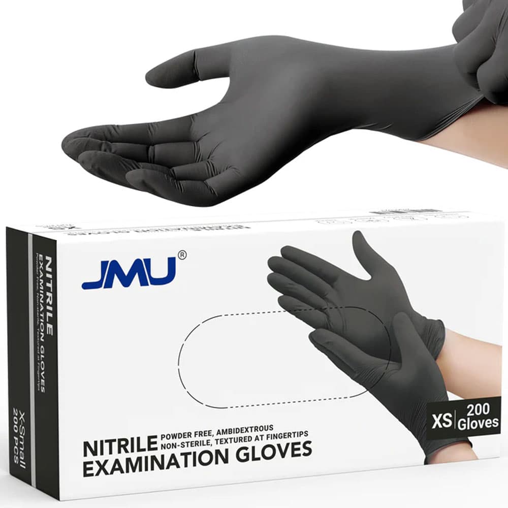 JMU Nitrile Examination Gloves, Powder-Free, Non-Sterile, Black, X-Small, 200/Box - JMU Nitrile Examination Gloves, Powder-Free, Black, X-Small, 200/Box - Image 1