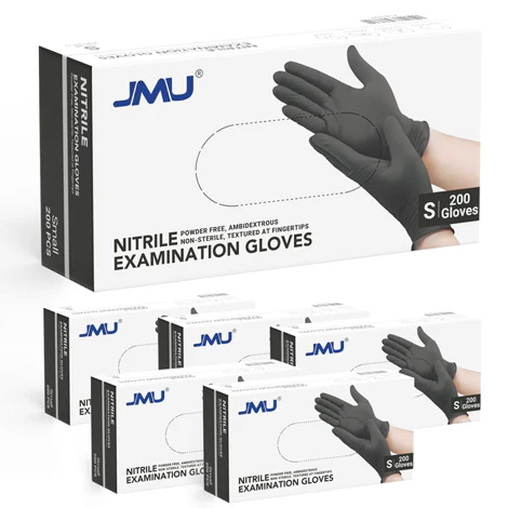 JMU Nitrile Examination Gloves, Powder-Free, Non-Sterile, Black, Small, 1200/Case (6 Boxes of 200) - JMU Nitrile Examination Gloves, Powder-Free, Black, Small, 1200/Case - Image 1