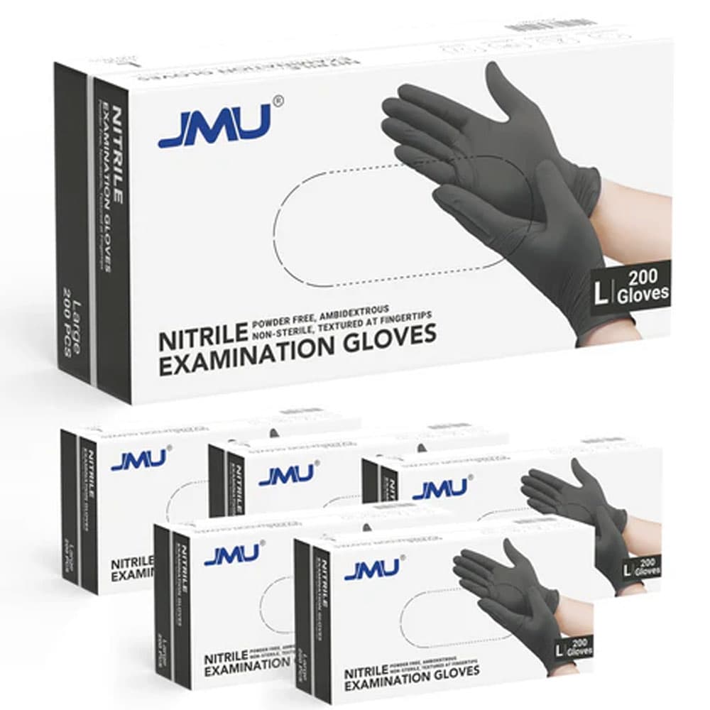 JMU Nitrile Examination Gloves, Powder-Free, Non-Sterile, Large, Black, 1200/Case (6 Boxes of 200) - JMU Nitrile Examination Gloves, Powder-Free, Black, Large, 1200/Case - Image 1