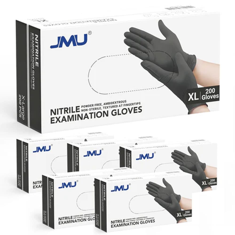 JMU Nitrile Examination Gloves, Powder-Free, Non-Sterile, Black, X-Large, 1200/Case (6 Boxes of 200) - JMU Nitrile Examination Gloves, Powder-Free, Black, X-Large, 1200/Case - Image 1