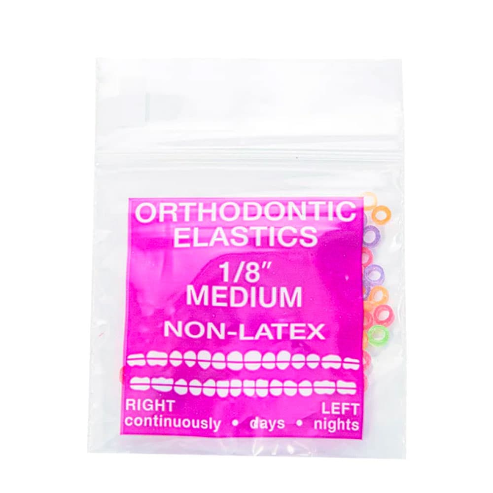 JMU Orthodontic Elastic, Medium 1/8", Latex Free, Neon Assorted, 100/Bag - JMU Orthodontic Elastic, Medium 1/8", Latex Free, Neon Assorted, 100/Bag - Image 1