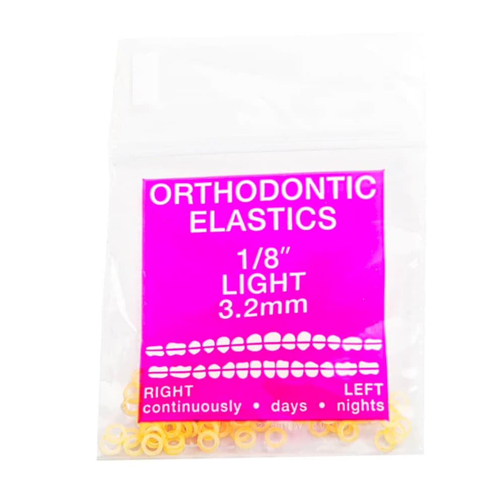 JMU Orthodontic Latex Elastics, Light 1/8", Yellow, 100/Bag - JMU Orthodontic Latex Elastics, Light 1/8", Yellow, 100/Bag - Image 1