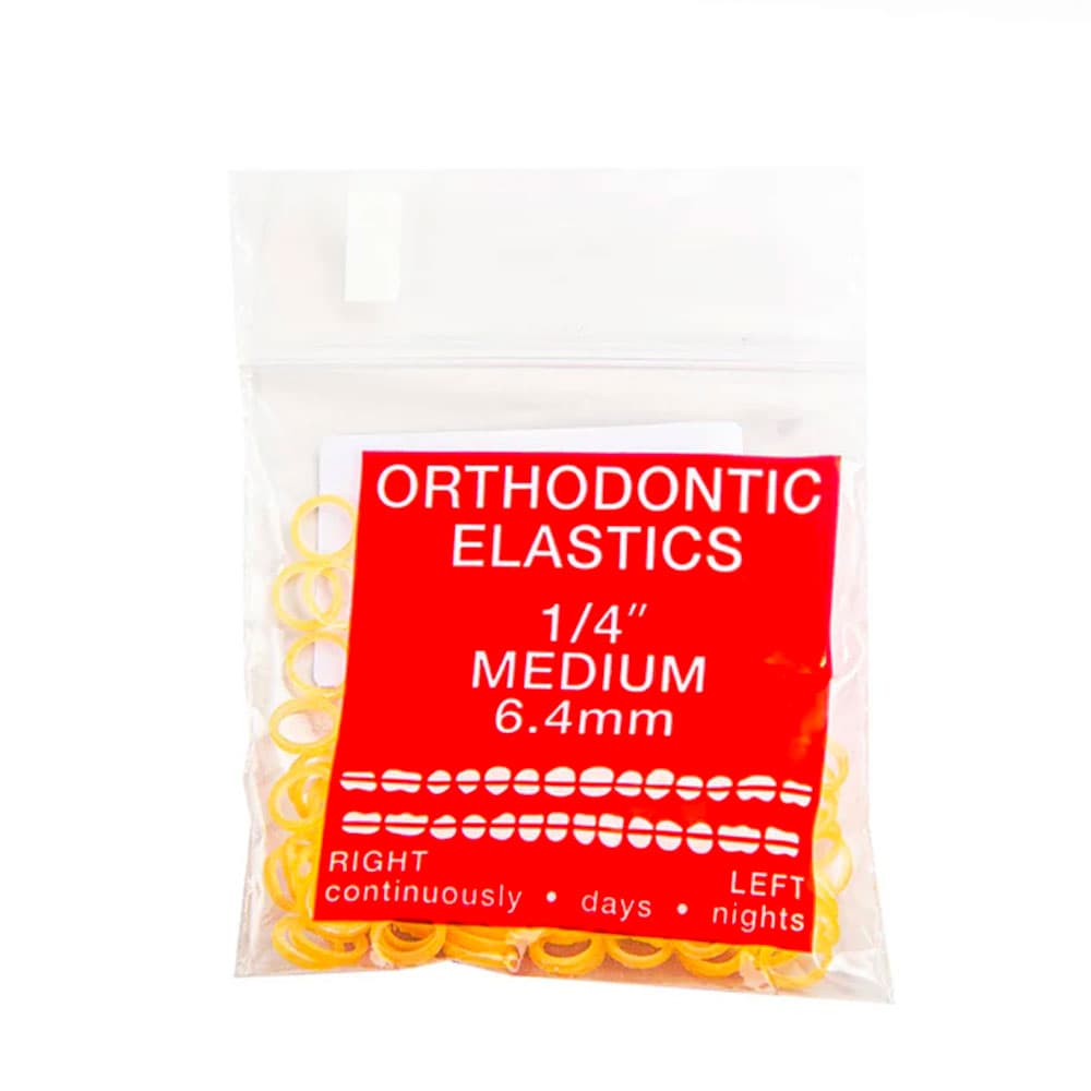 JMU Orthodontic Latex Elastics, Medium 1/4", Yellow, 100/Bag - JMU Orthodontic Latex Elastics, Medium 1/4", Yellow, 100/Bag - Image 1