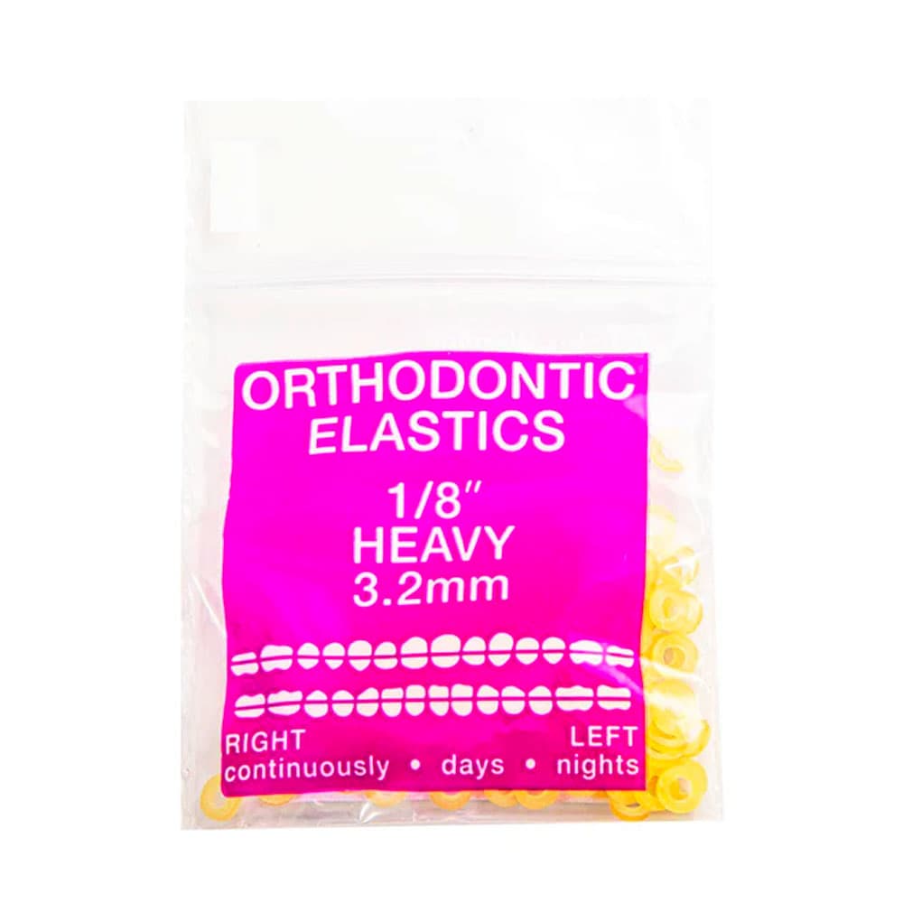 JMU Orthodontic Latex Elastics, Heavy 1/8", Yellow, 100/Bag - JMU Orthodontic Latex Elastics, Heavy 1/8", Yellow, 100/Bag. Latex rubber - Image 1