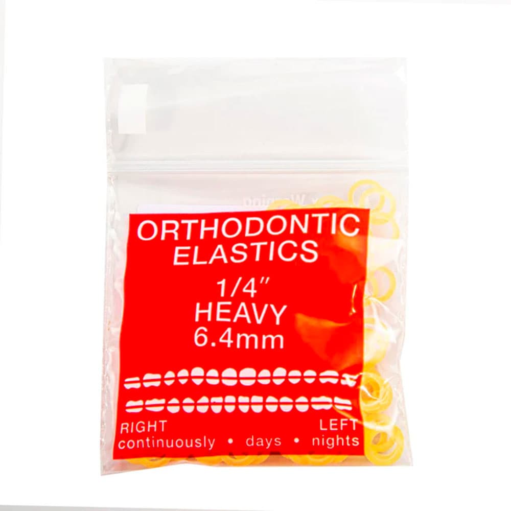JMU Orthodontic Latex Elastics, Heavy 1/4", Yellow, 100/Bag - JMU Orthodontic Latex Elastics, Heavy 1/4", Yellow, 100/Bag - Image 1