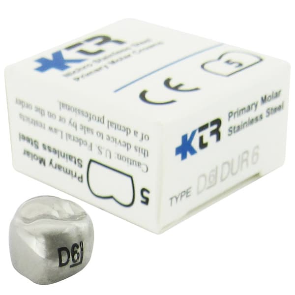 KTR Nichro Stainless Steel Primary Crown, Upper Right First Molar, Size 6 (UR-D6), Box of 5 - KTR Upper Right Primary First Molar Size 6 Nichro stainless steel crowns, box - Image 1